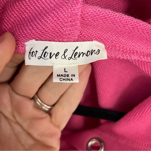For Love & Lemons Ellie Cropped Sweatshirt Pink Hooded Long Sleeve Size Large 8 - Picture 4 of 13